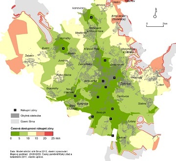 Mapa dopravní dostupnosti nákupních zón MHD Mapa dopravní dostupnosti nákupních zón MHD